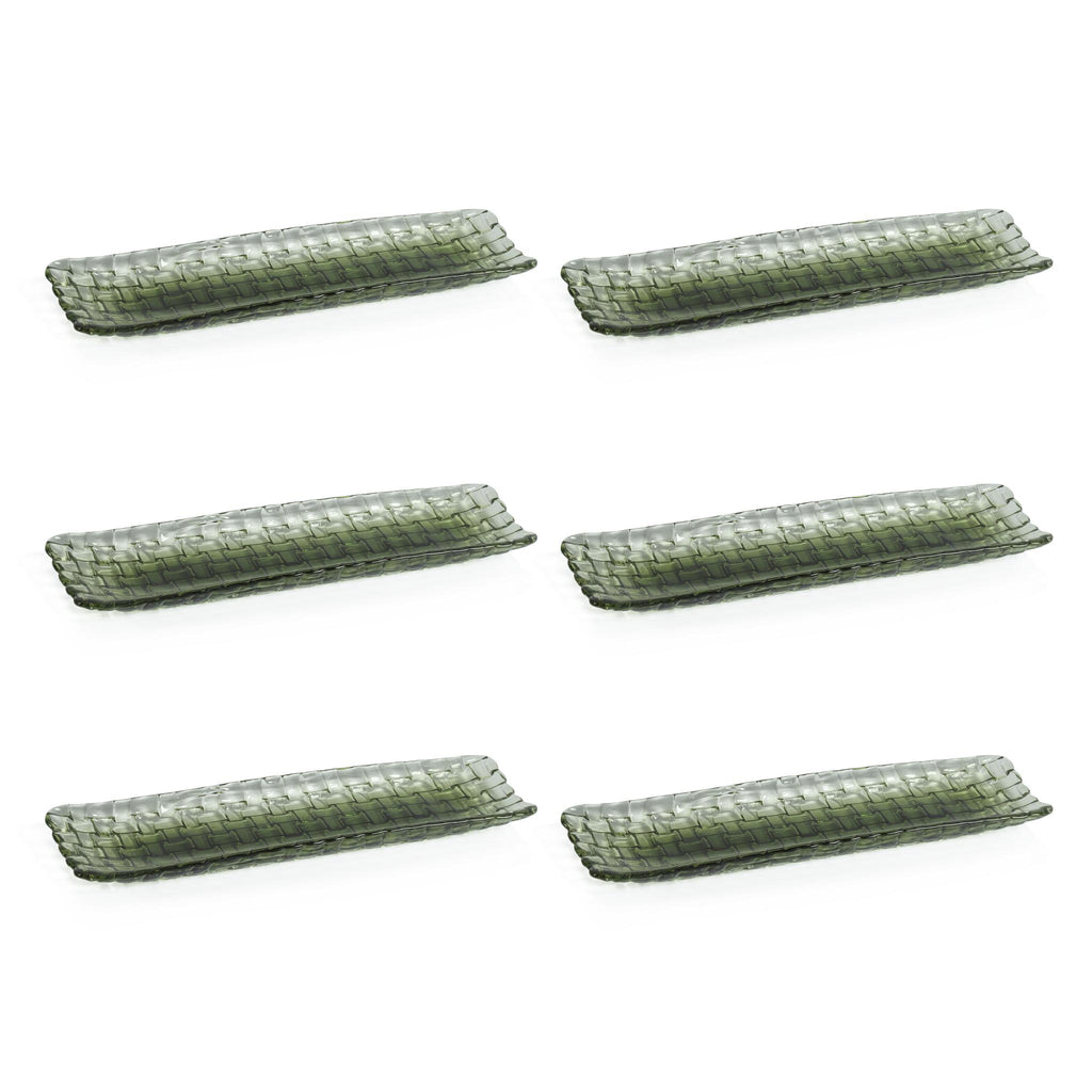 Zodax Green Nova 12.25" Braided Rectangular Glass Plates, Set of 6