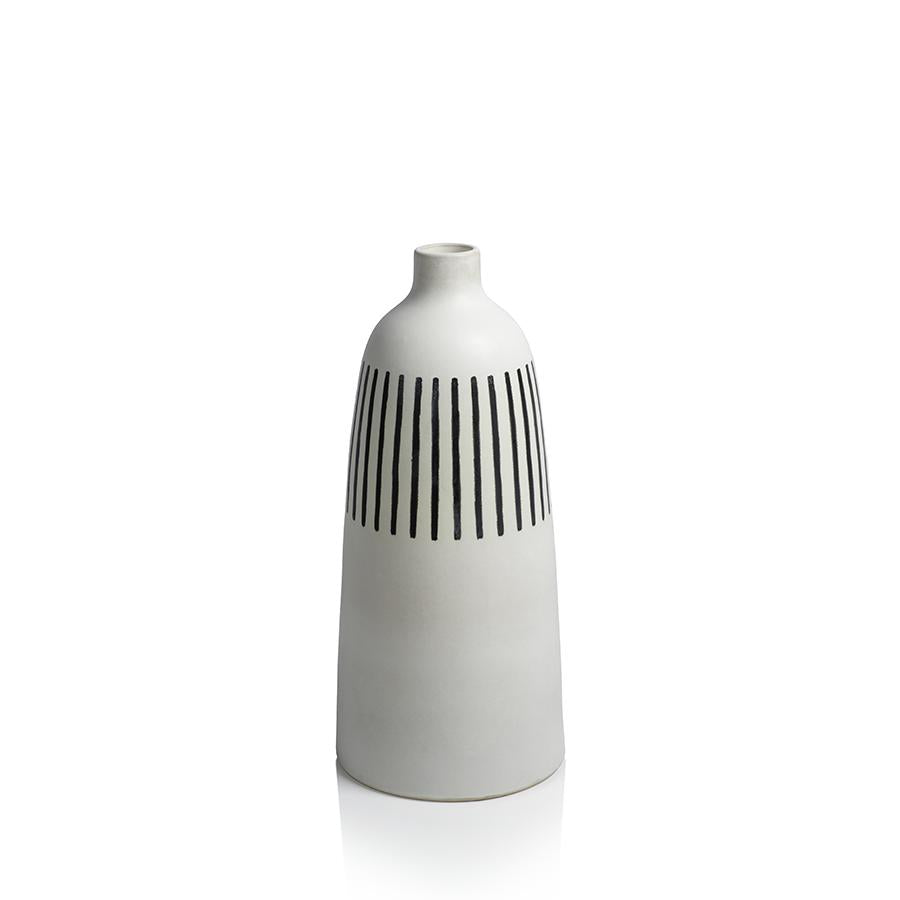 Zodax Salvado White Earthenware Vase with Black Stripes