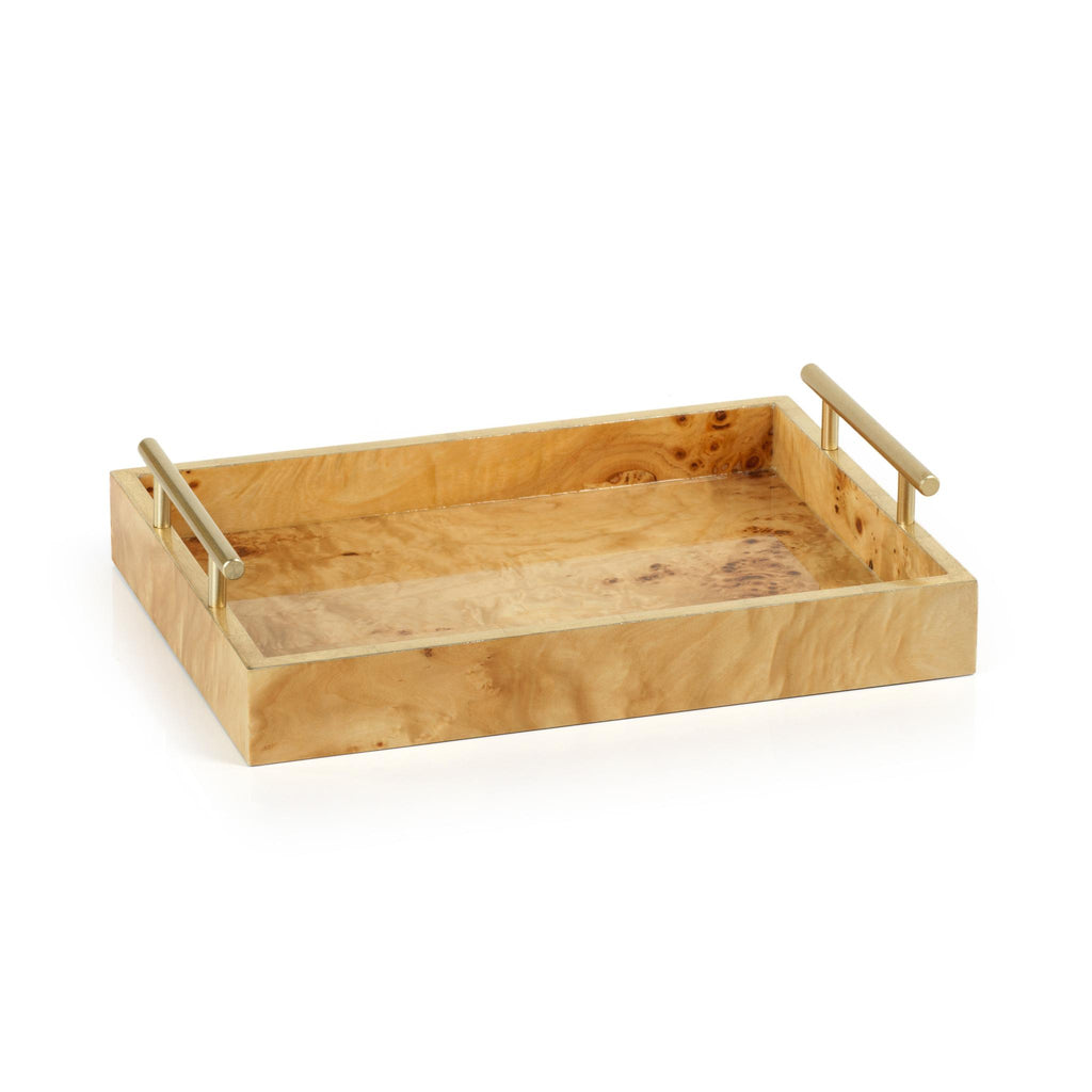 Zodax 13" x 9.5" Dubbo Burl Wood Rectangular Tray with Gold Handles