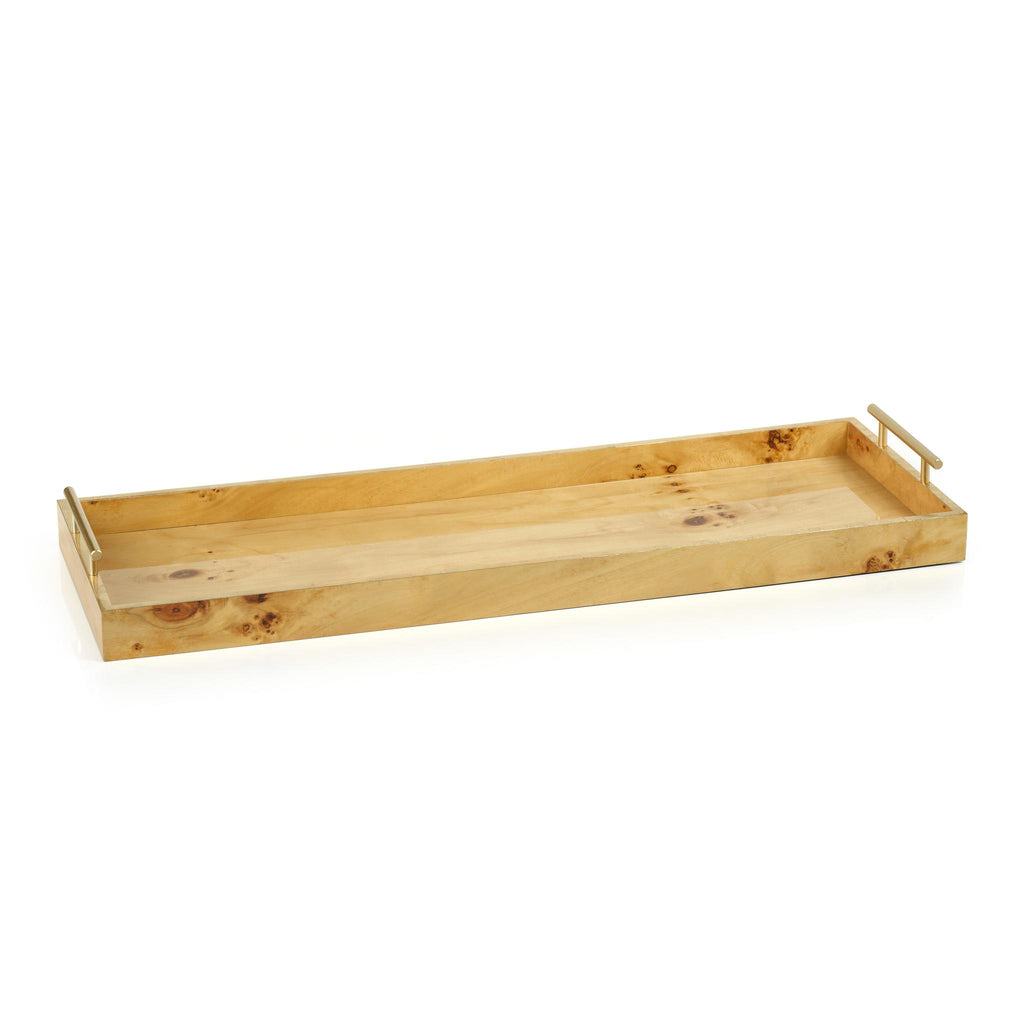 Zodax 30" x 10" Dubbo Burl Wood Rectangular Tray with Gold Handles