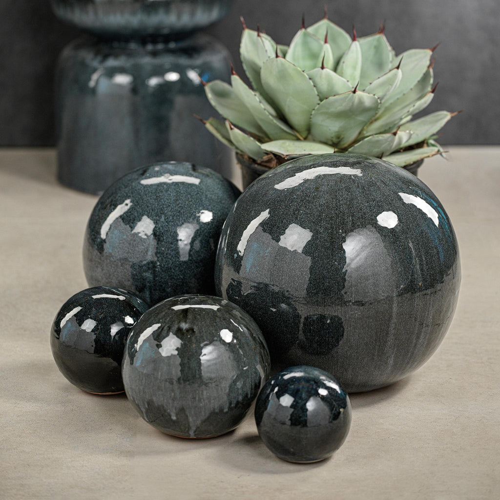 Zodax Denim Blue-Gray Glazed Stoneware Deco Ball