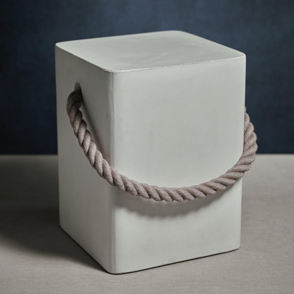 Zodax White Tiziano Concrete Stool with Rope Handle