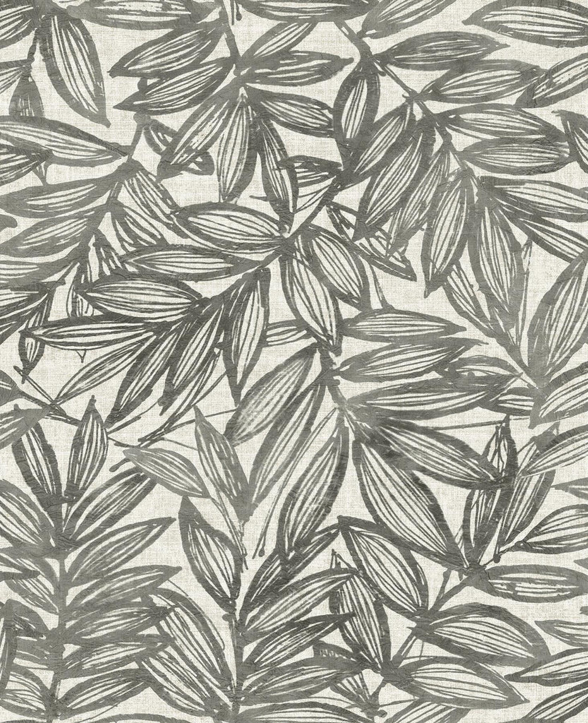 A-Street Prints Leaves Charcoal Wallpaper