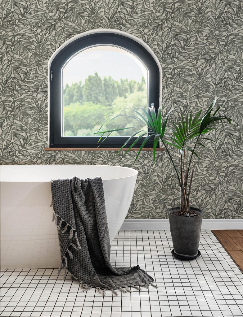 A-Street Prints Leaves Charcoal Wallpaper