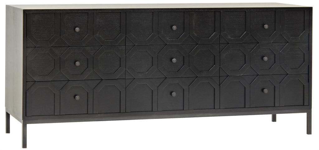 CFC Hadley 9 drawer buffet, Walnut/Steel, Distressed Blak Shellac