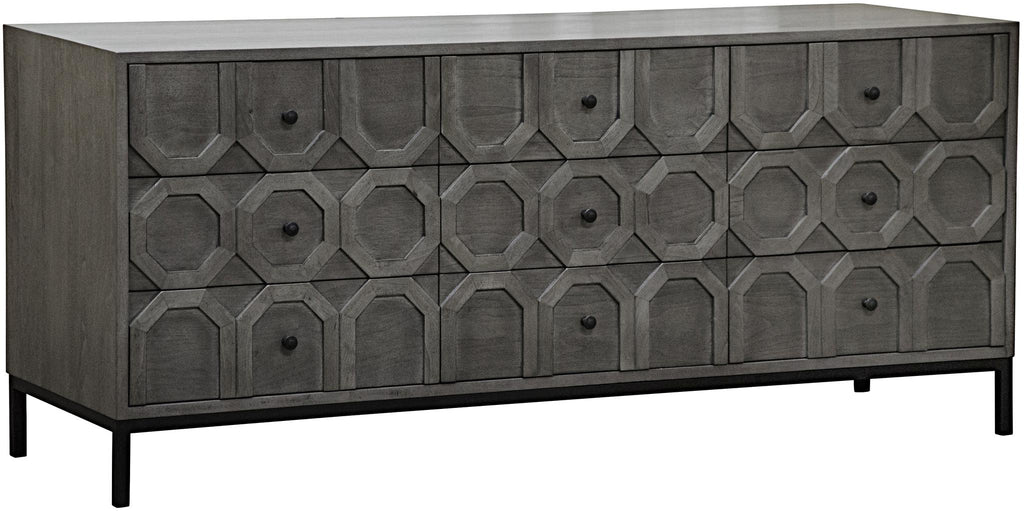 CFC Hadley 9 drawer buffet, Walnut/Steel, Distressed Gray