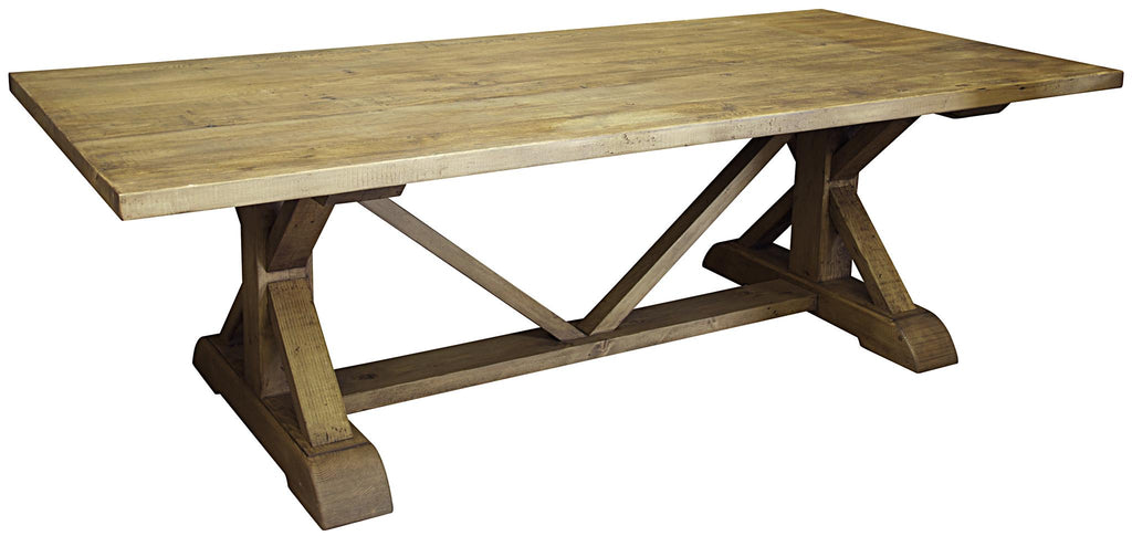 CFC Reclaimed Lumber X-Dining Table, Distressed Medium Brown Wax