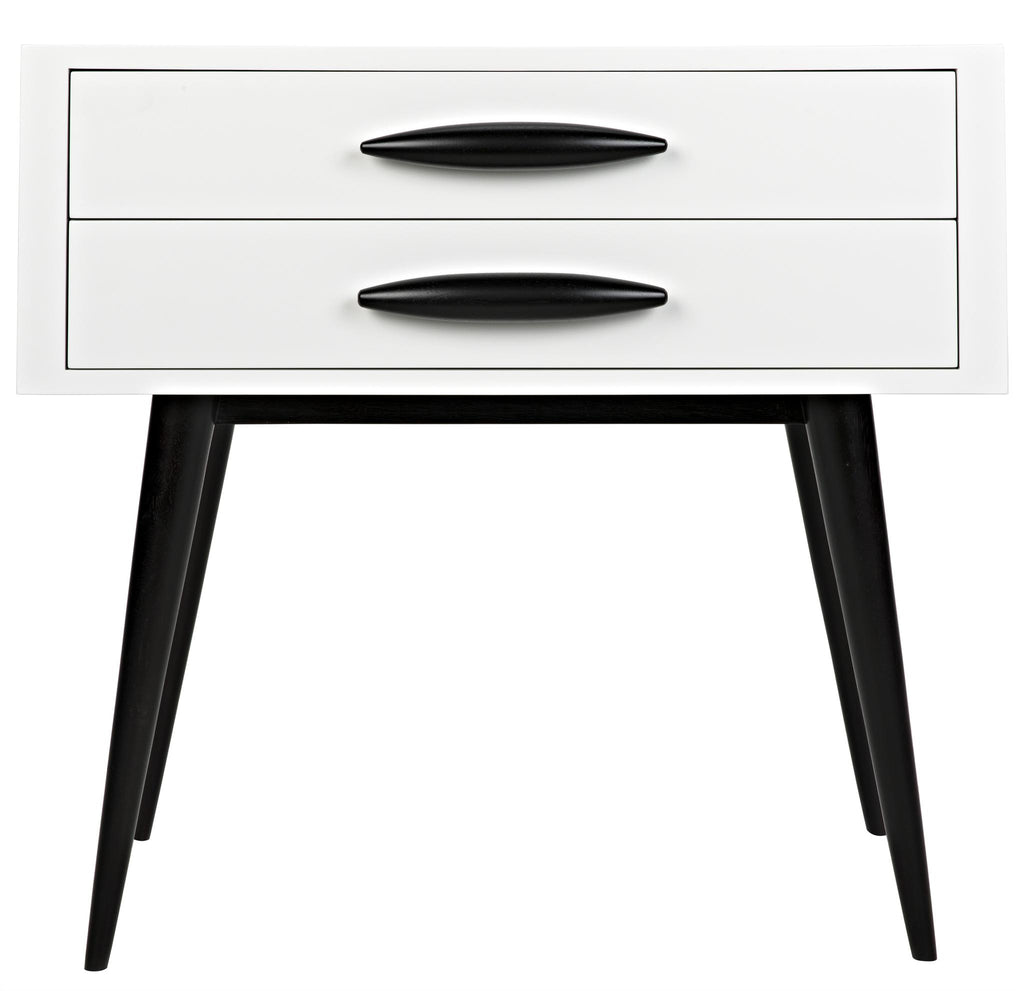 CFC Taylor Nightstand, Mystic White w/ black shellac Legs & handles