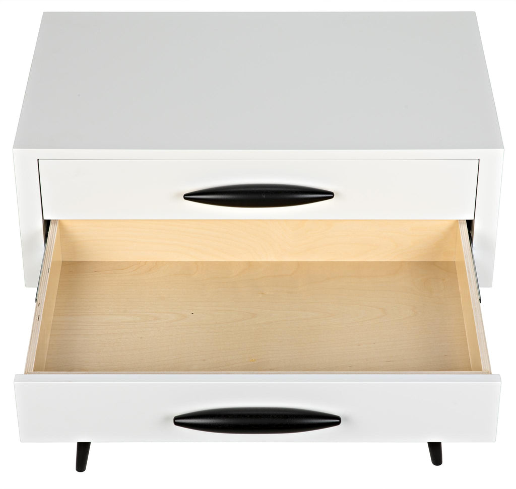 CFC Taylor Nightstand, Mystic White w/ black shellac Legs & handles