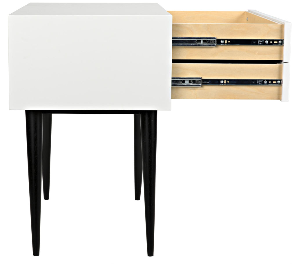 CFC Taylor Nightstand, Mystic White w/ black shellac Legs & handles