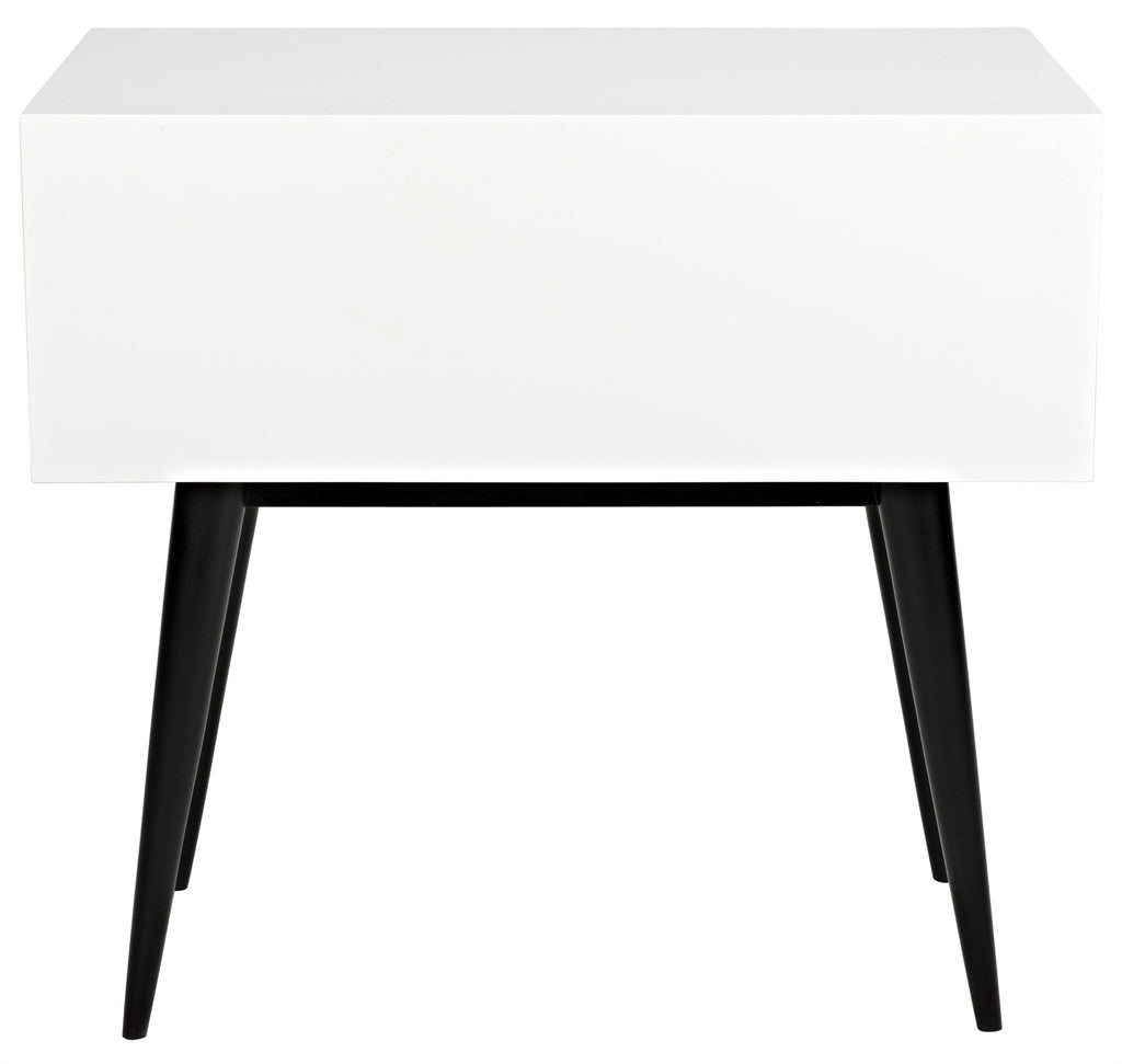 CFC Taylor Nightstand, Mystic White w/ black shellac Legs & handles