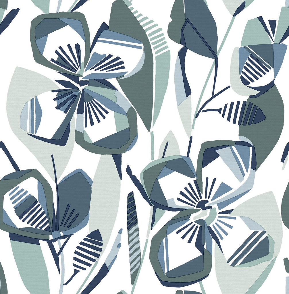 A-Street Prints Flowers Navy Wallpaper