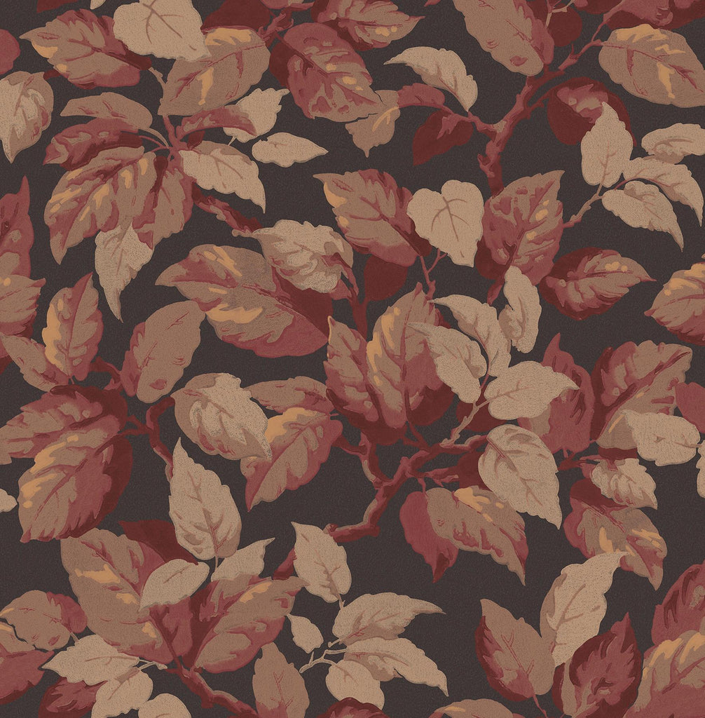 Brewster Home Fashions Leaves Burgundy Wallpaper