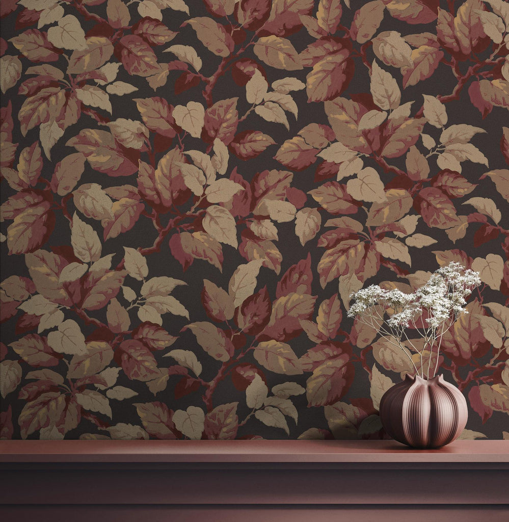 Brewster Home Fashions Leaves Burgundy Wallpaper