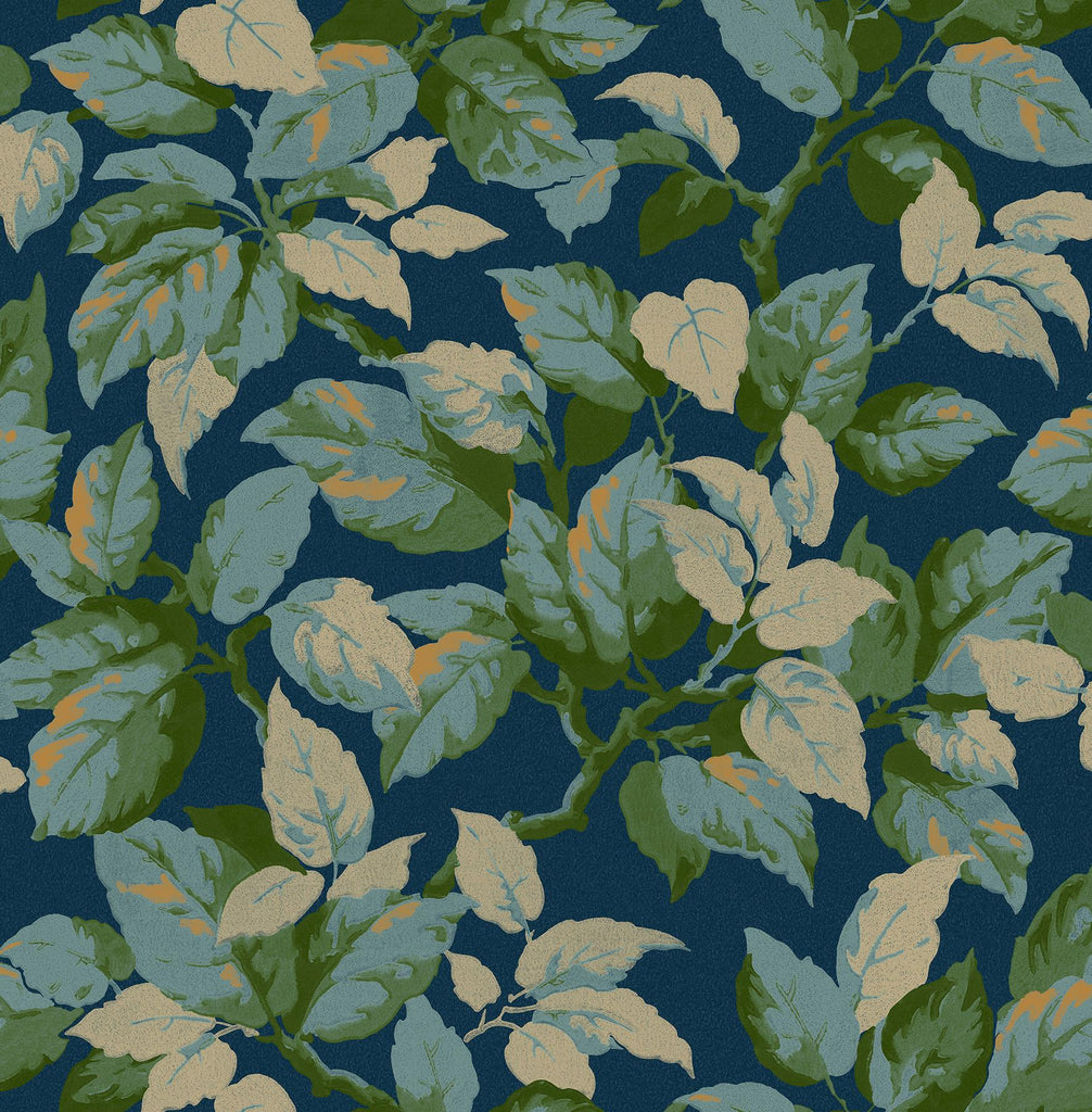 Brewster Home Fashions Leaves Navy Wallpaper