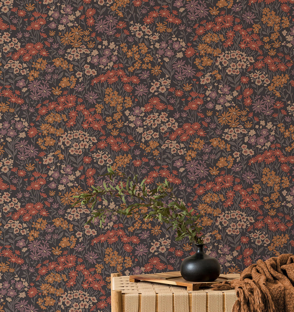 Brewster Home Fashions Flowers Orange Wallpaper