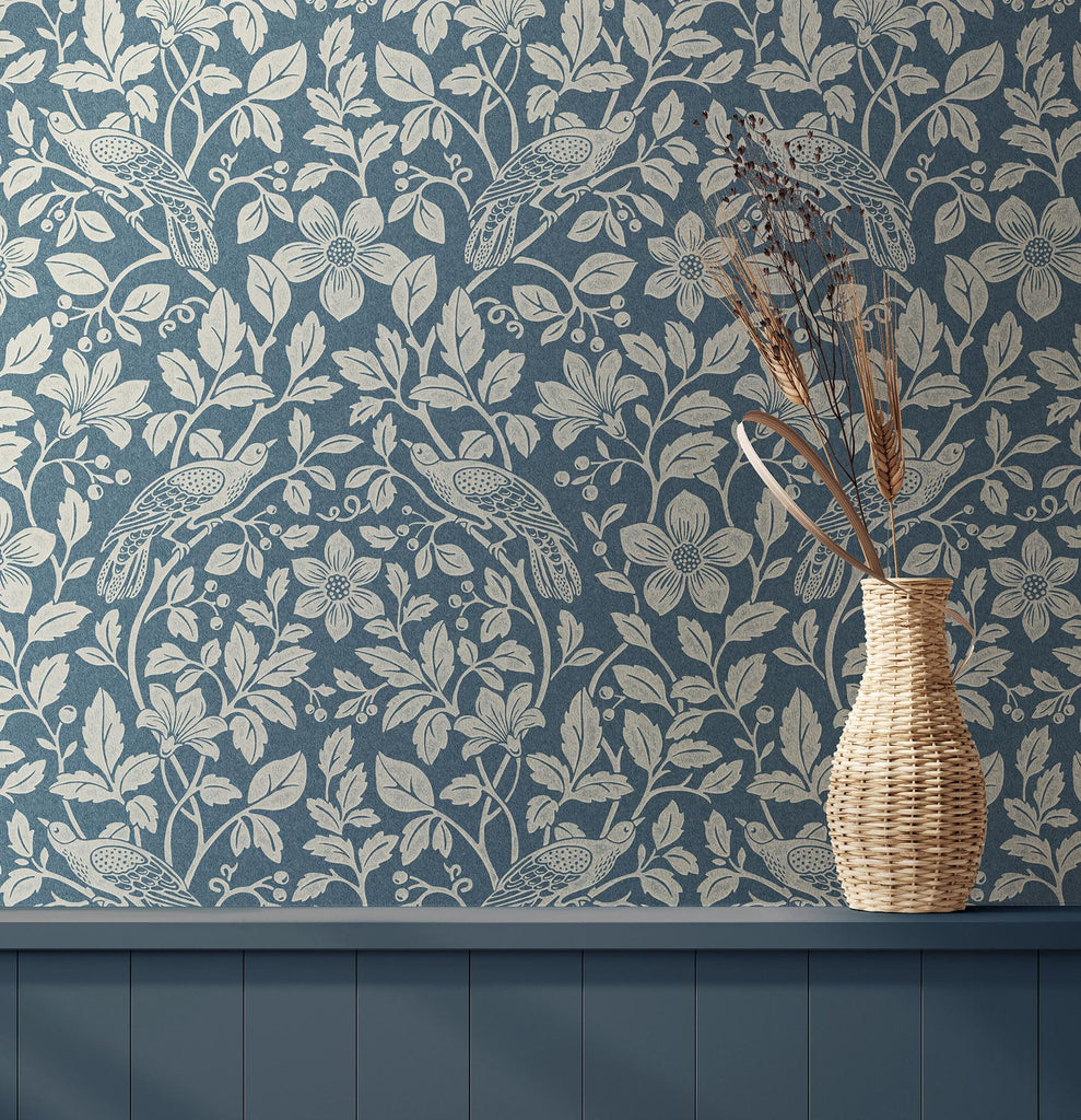 Brewster Home Fashions Birds Dark Blue Wallpaper