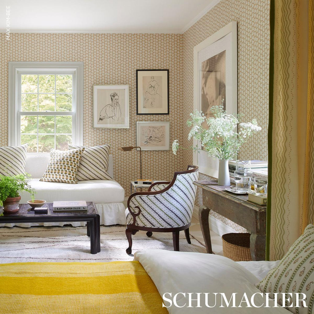 Schumacher Terry Ochre & Green Fabric