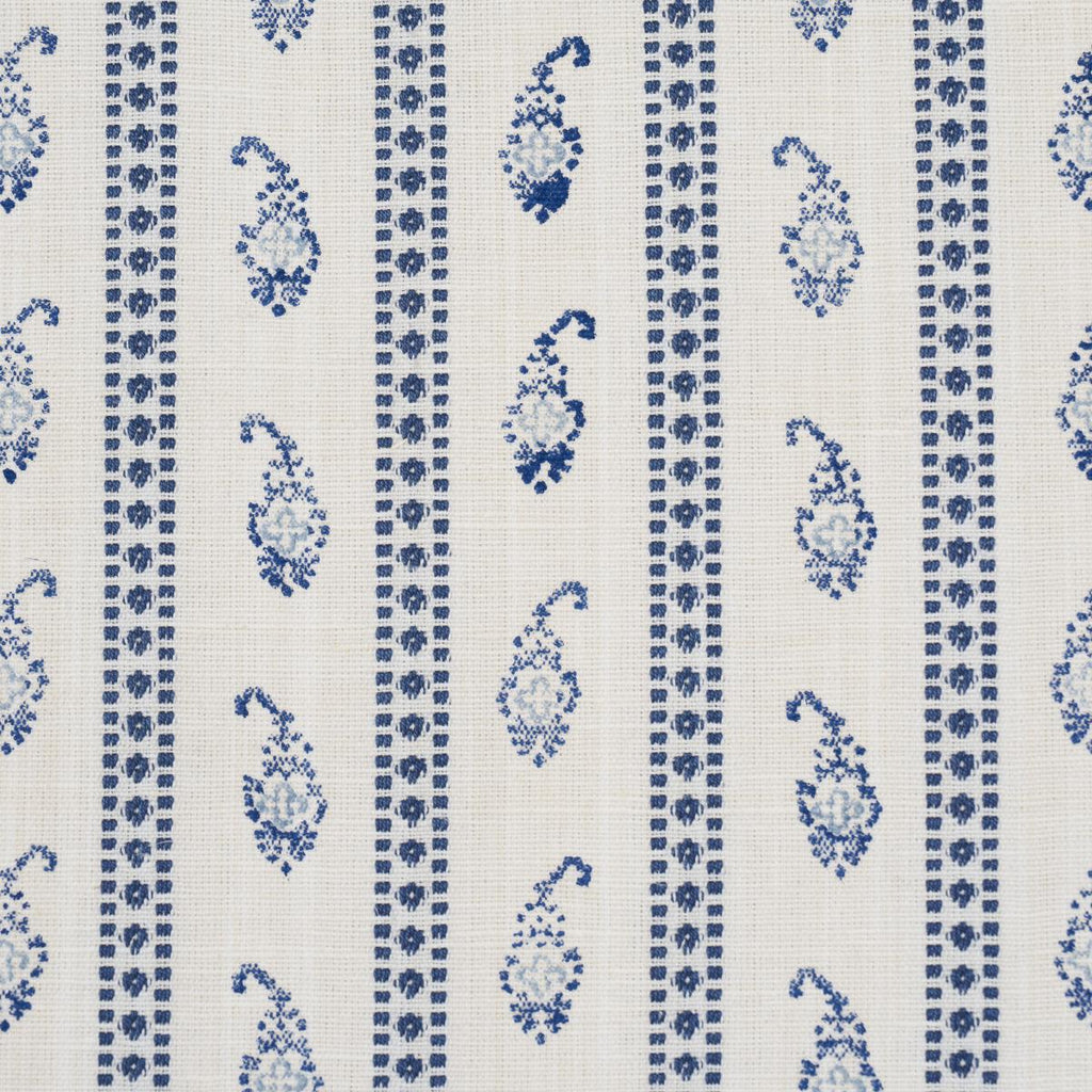 Schumacher Eddie Woven Hand Block Print Blue Fabric