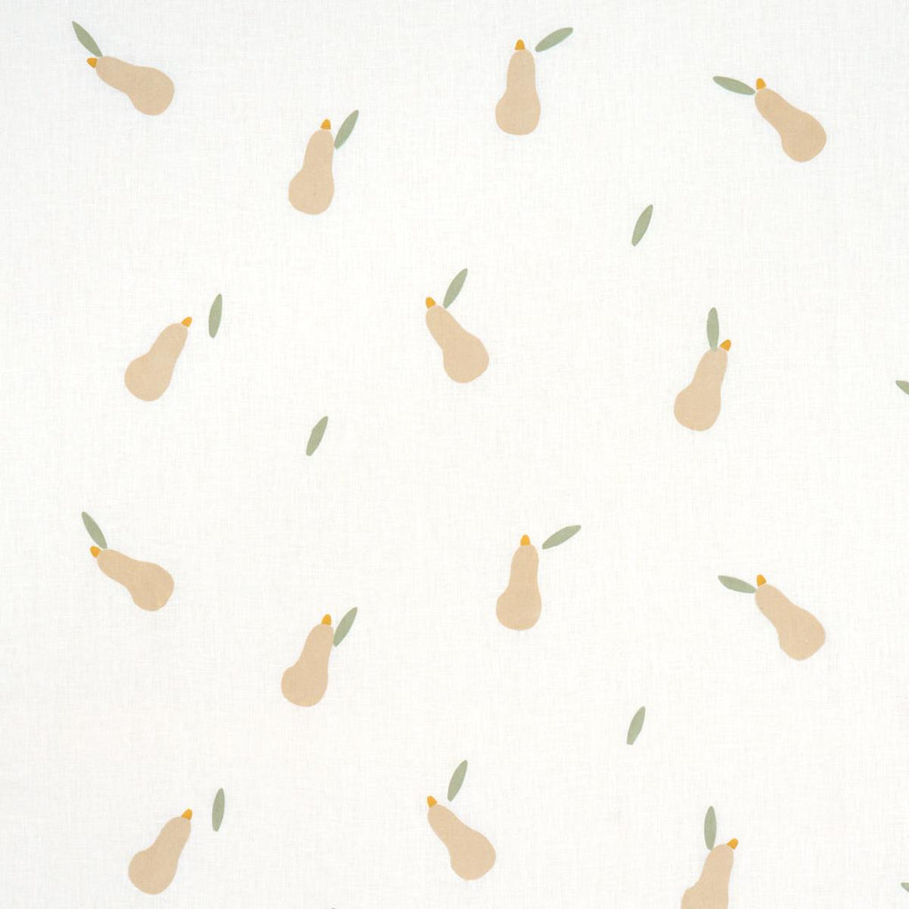 Schumacher Pears Hand Block Print Buff And Sage On White Fabric