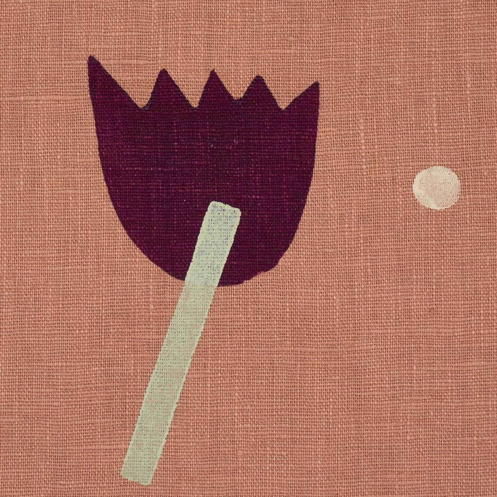 Schumacher Tulip Play Hand Block Print Violet On Rust Fabric