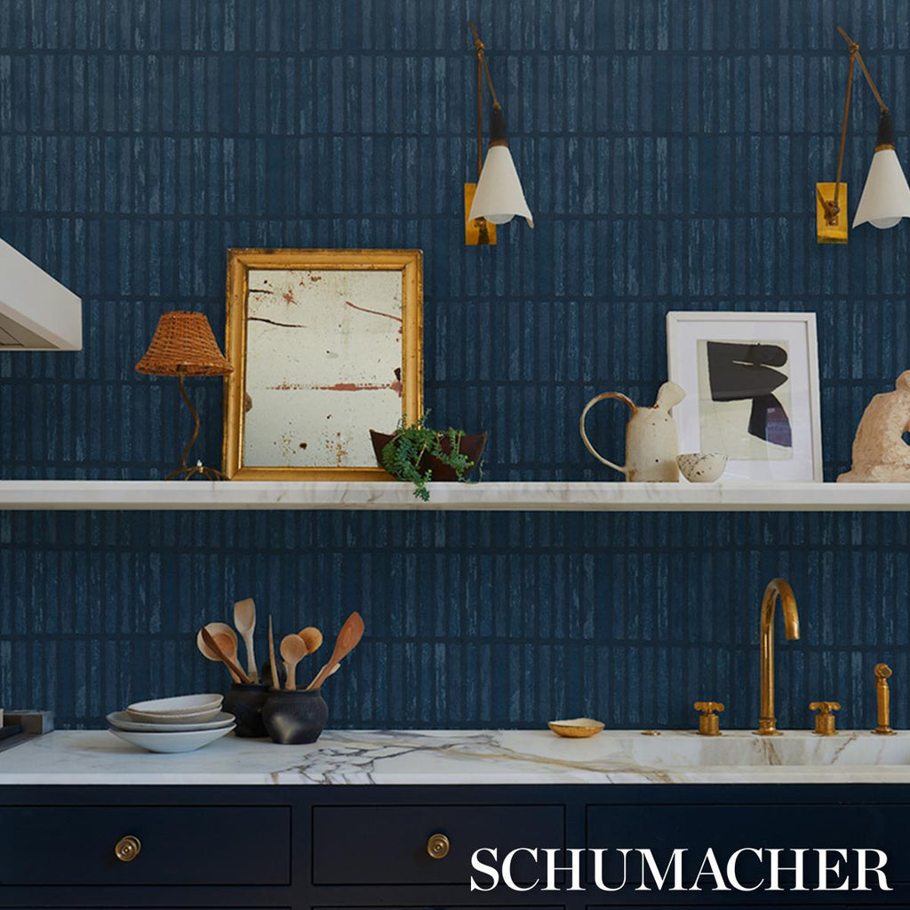 Schumacher Wabi-Sabi Dark Blue Wallpaper