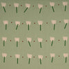 Schumacher Tulip Play Hand Block Print Peach On Sage Fabric