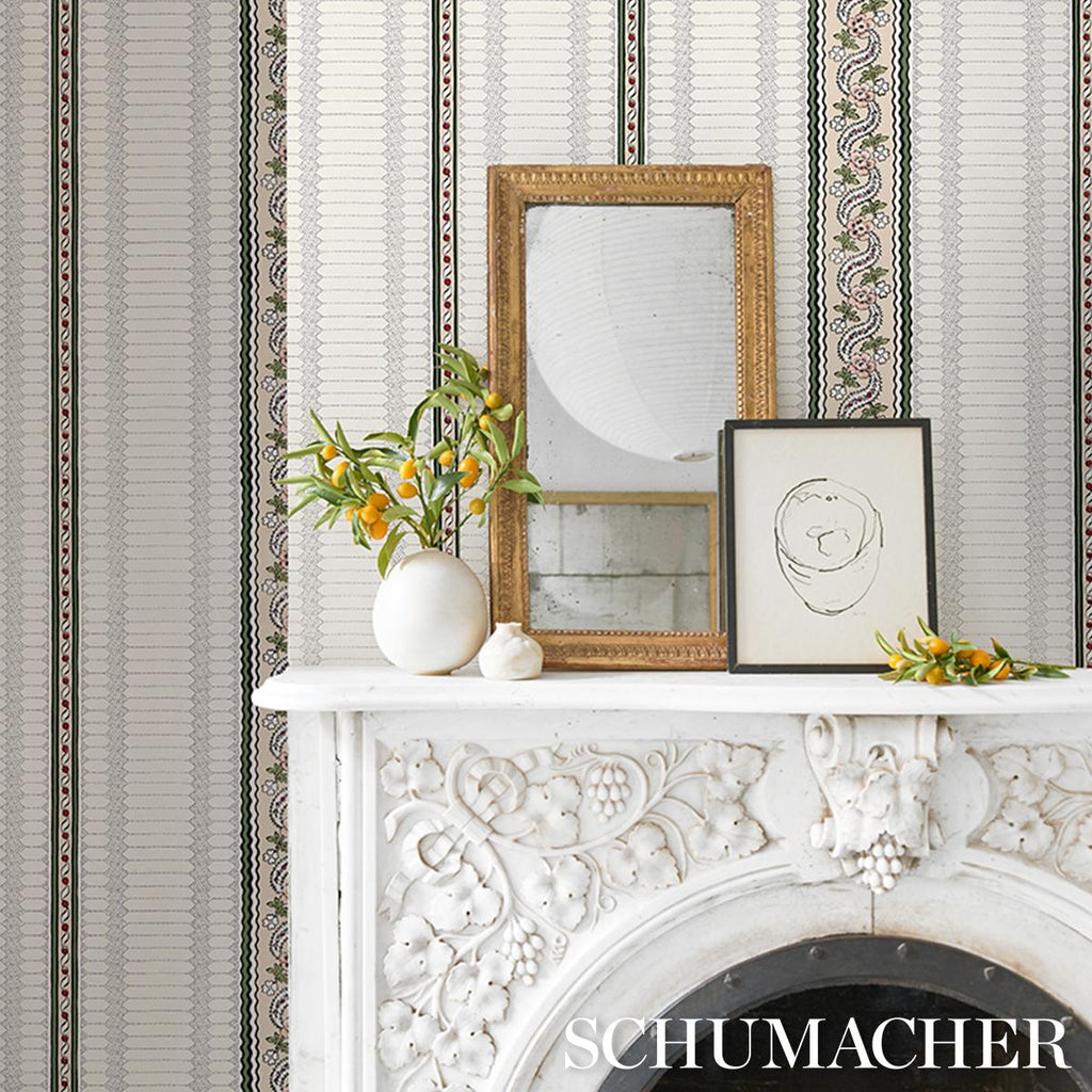 Schumacher Serena Stripe Rose Wallpaper