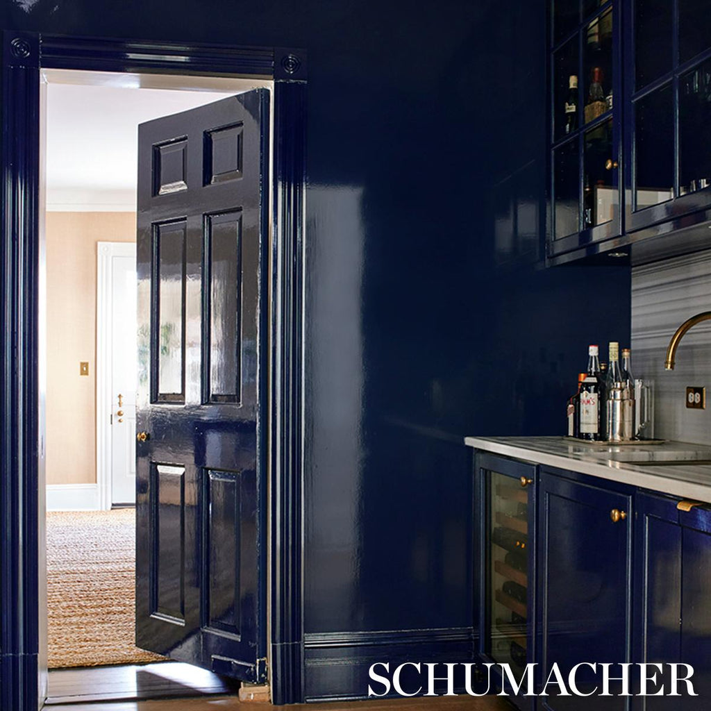 Schumacher Ace Faux Lacquer Performance Vinyl Navy Wallpaper