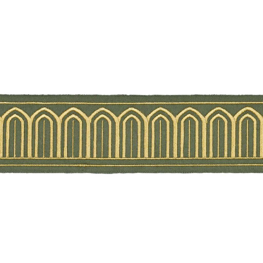 Schumacher Arches Embroidered Tape Medium Olive Trim