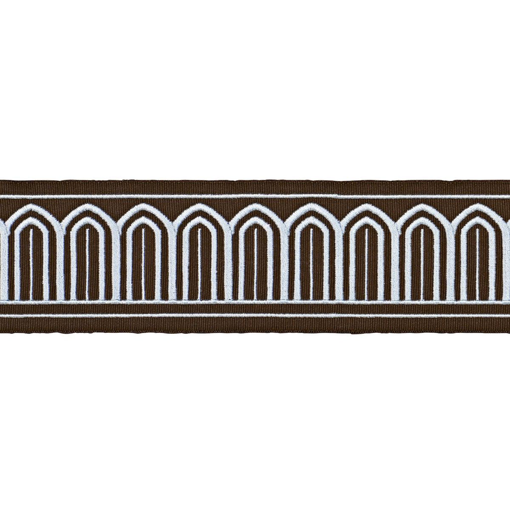 Schumacher Arches Embroidered Tape Medium Sky On Brown Trim