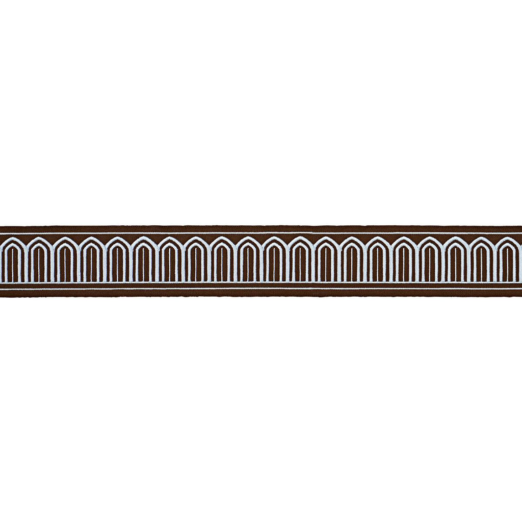 Schumacher Arches Embroidered Tape Medium Sky On Brown Trim