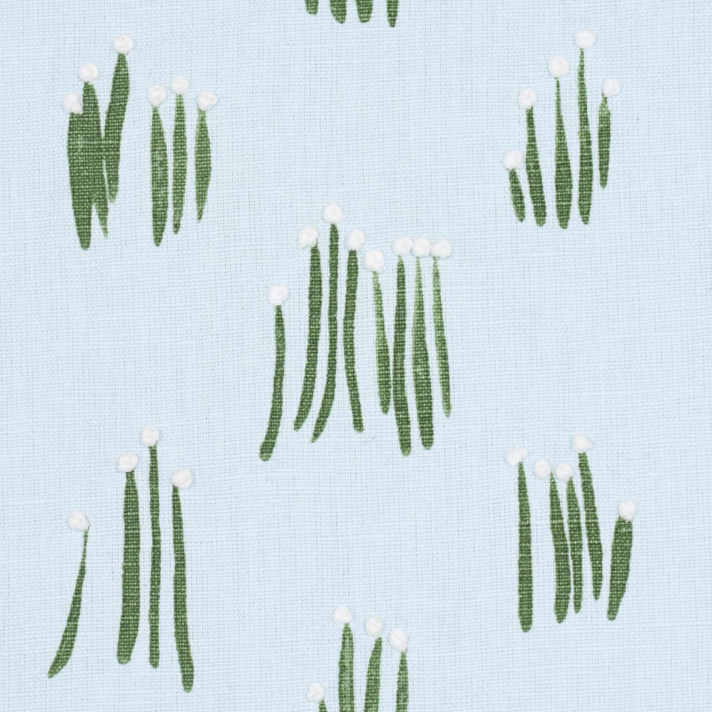 Schumacher Meadow Button Hand Embroidery Blue Fabric