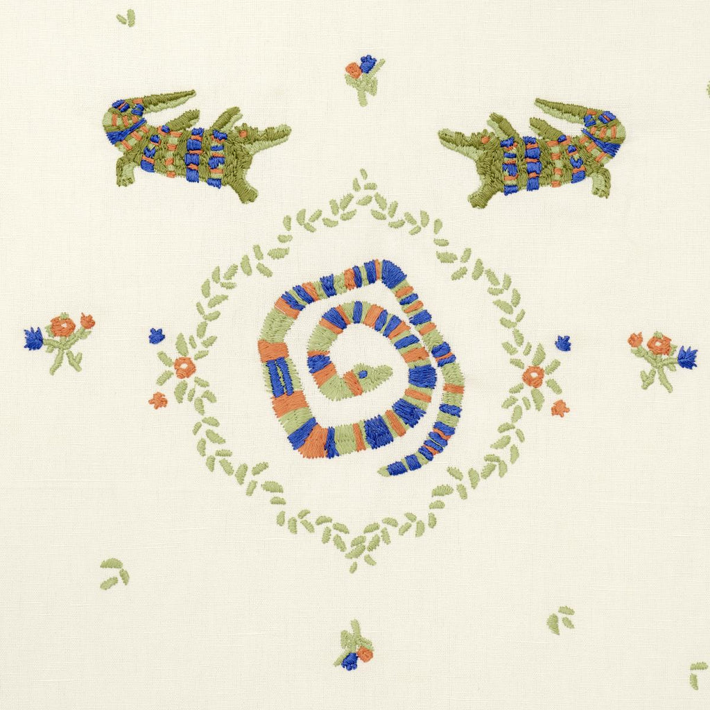 Schumacher Reptilia Embroidery Bright Multi On Ivory Fabric