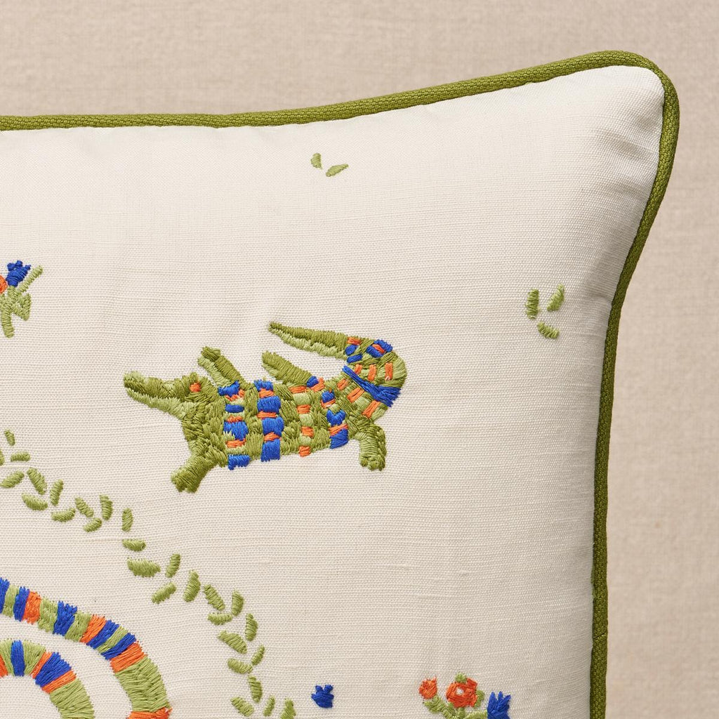 Schumacher Reptilia Embroidery Bright Multi On Ivory 16" x 16" Pillow