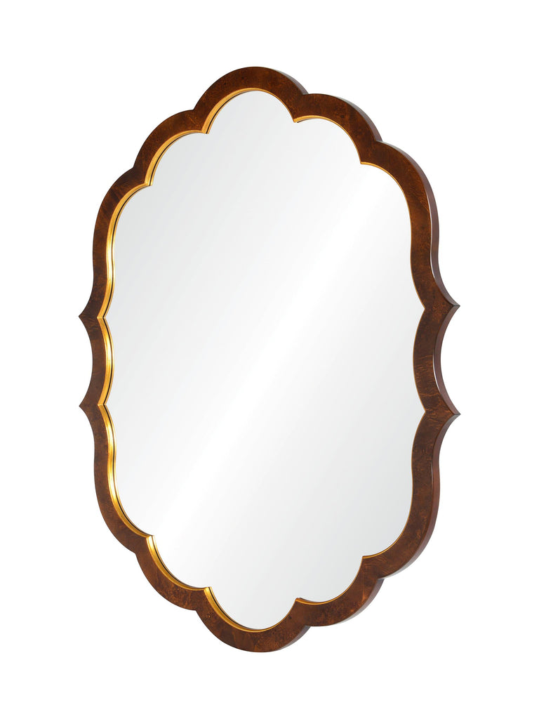 Mirror Home Walnut Burl Wood & Distressed Gold Leaf 44.25"W x 55.75"H x 1.5"D Mirror