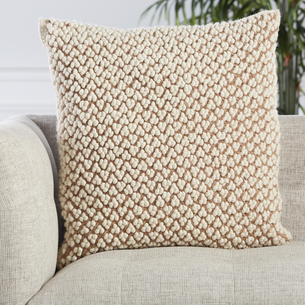 Jaipur Living Angora Madur Textured Tan / Ivory 22" x 22" Pillow