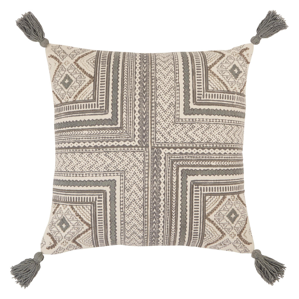 Jaipur Living Amulet Saskia Tribal Gray / Cream 20" x 20" Pillow