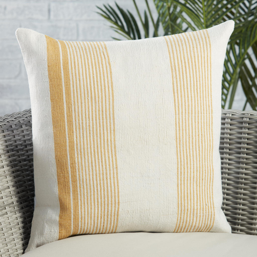 Jaipur Living Acapulco Parque Stripes Gold / Ivory 20" x 20" Pillow