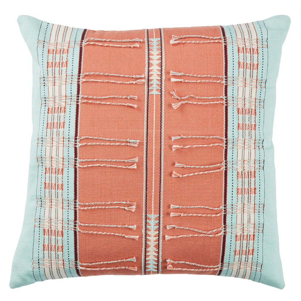 Jaipur Living Nagaland Pillow Pungro Tribal Sky Blue / Coral 18" x 18" Pillow