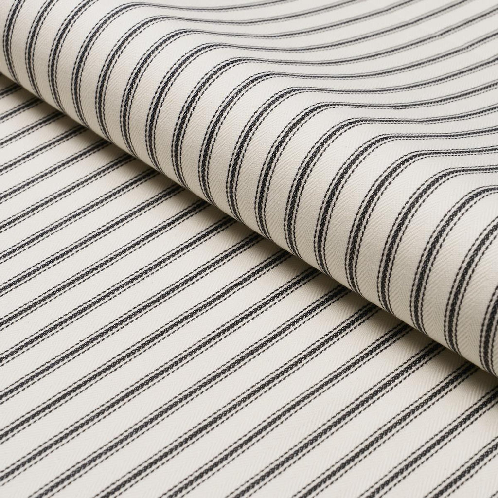 Schumacher Griffin Ticking Stripe Black & White Fabric