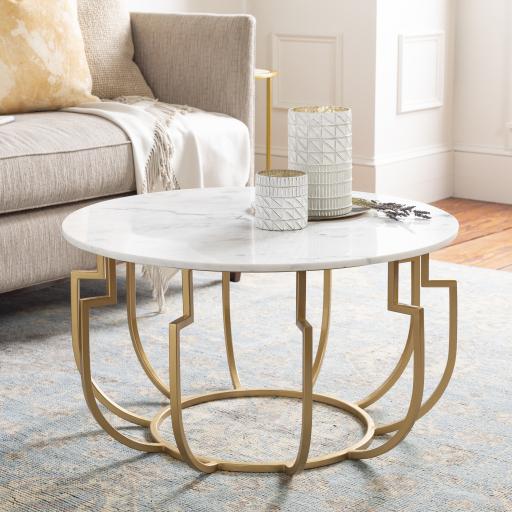 Surya Hendrix HNX-002 Gold White 17"H x 30"W x 30"D Coffee Table