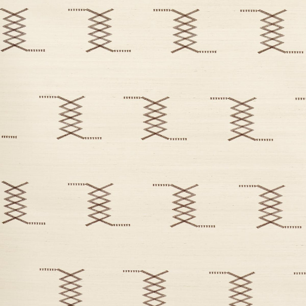 Schumacher Kin Sisal Embroidery Hazel On Ivory Wallpaper