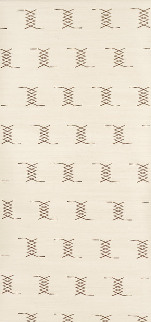 Schumacher Kin Sisal Embroidery Hazel On Ivory Wallpaper