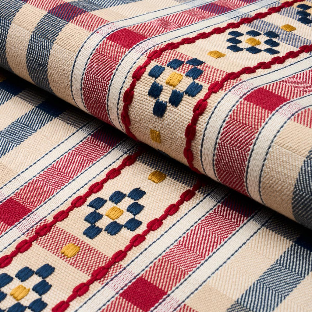 Schumacher Hutton Check Rouge & Navy Fabric