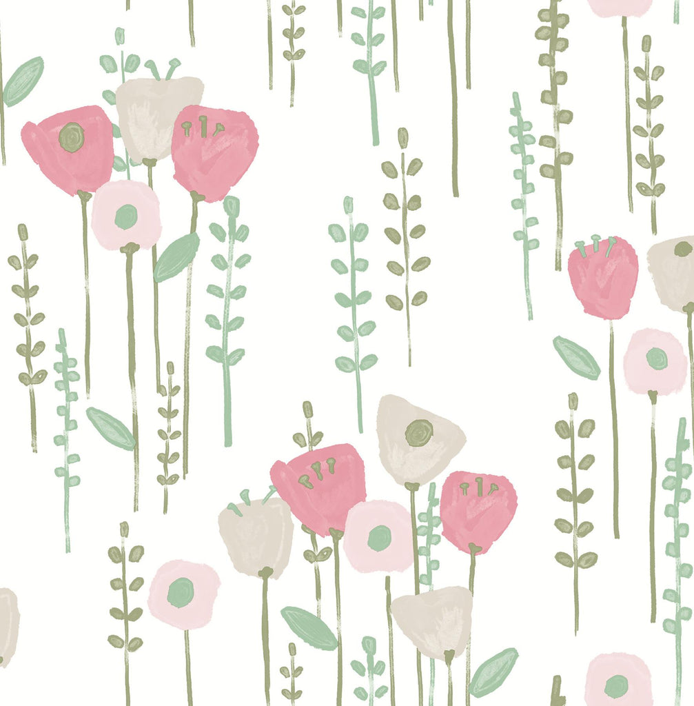 A-Street Prints Mabel Pink Floral Field Wallpaper