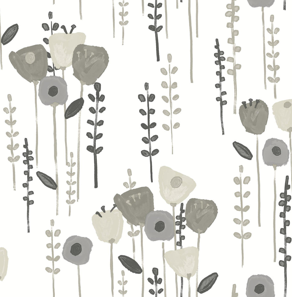 A-Street Prints Mabel Grey Floral Field Wallpaper