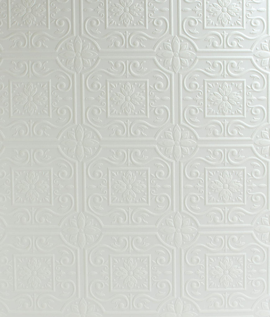 Brewster Home Fashions Ibold White Tin Ceiling Scroll Paintable Wallpaper