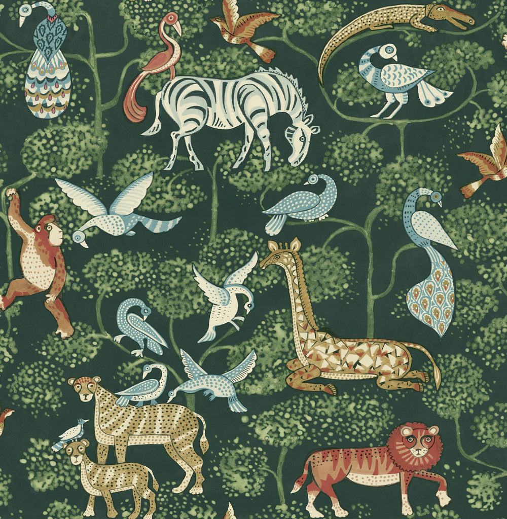 A-Street Prints Rigby Green Jungle Animals Wallpaper