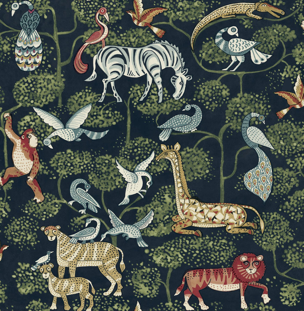 A-Street Prints Rigby Navy Jungle Animals Wallpaper